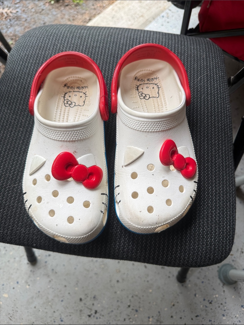 CROCS Kids White Clog Sandals with Red Bow Accent